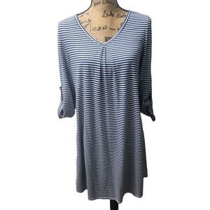 YA Los Angeles Womens Size M Casual Dress Blue White‎ Stripe V Neck